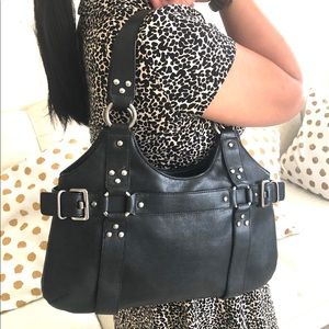 Guess Black Leather Shoulder Bag with Silver Hardware